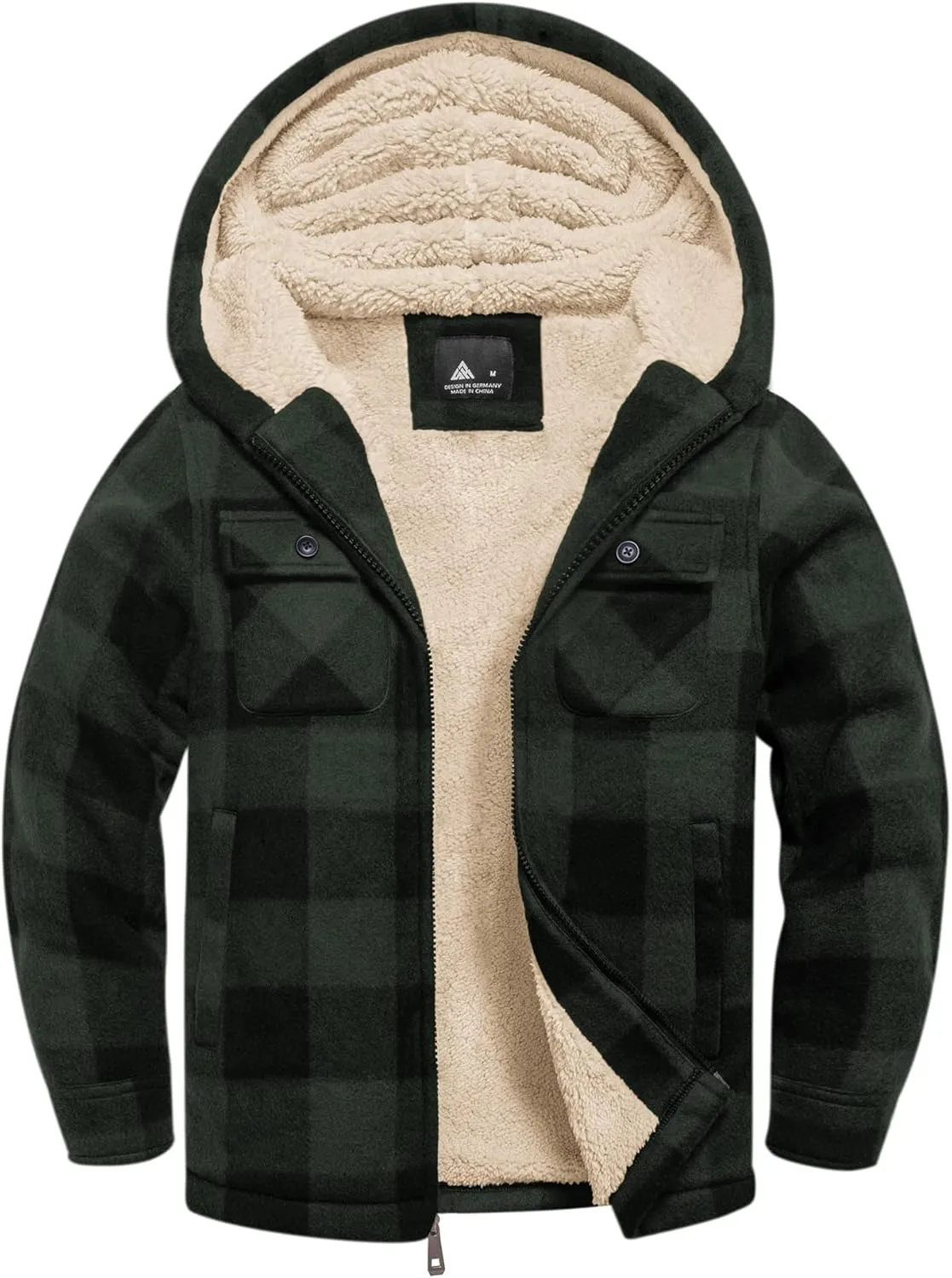 V VALANCH Boys Flannel Jacket Hooded Fleece Lined Zip-up Hoodies Plaid Coat for Kids