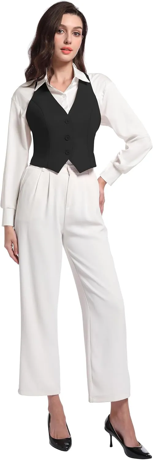 V VOCNI Vest for Women V Neck Suit Vest Sleeveless Racerback Fashion Dressy Crop Vest Top Fitted Jacket Waistcoat