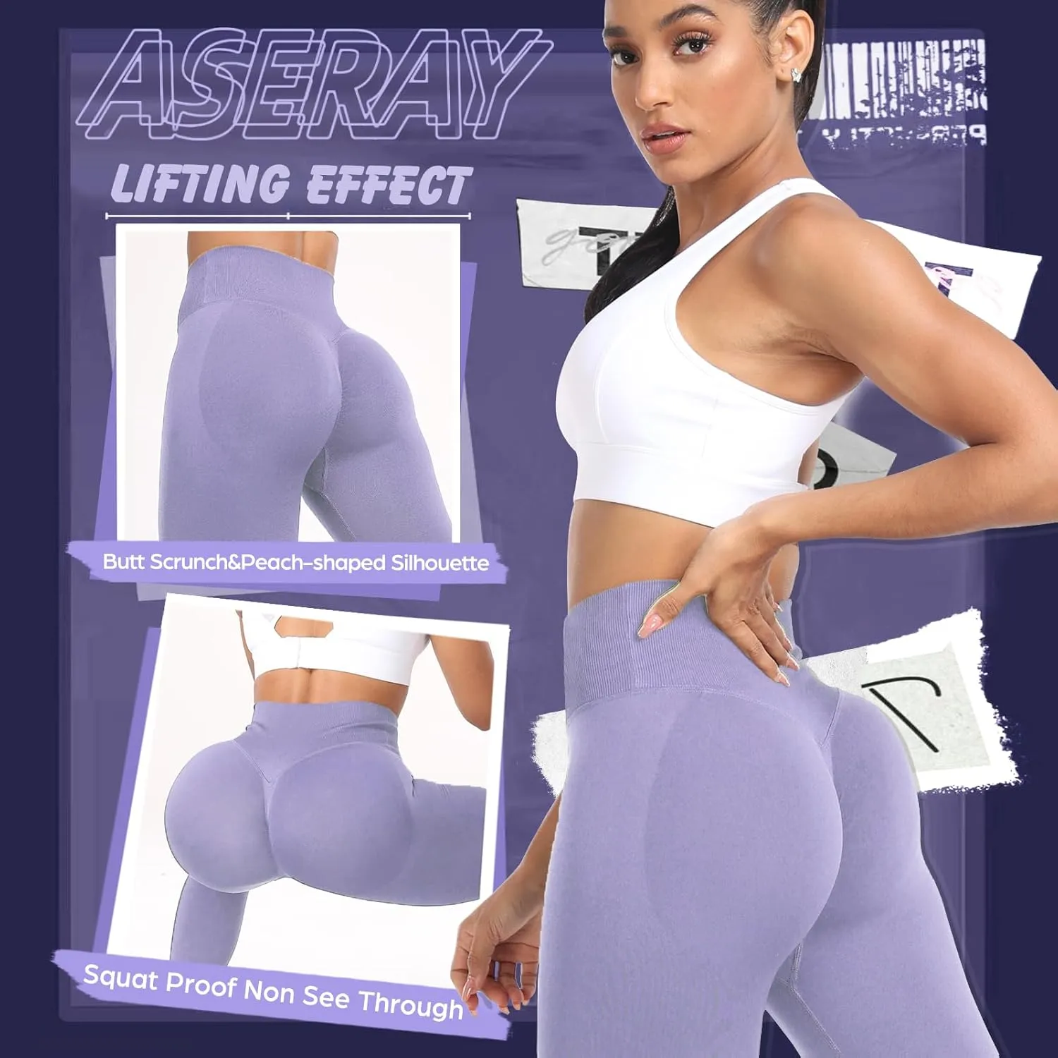 V Waist Scrunch Butt Lifting Leggings for Women Seamless Workout Gym Leggings High Waist Tummy Control Yoga Pants