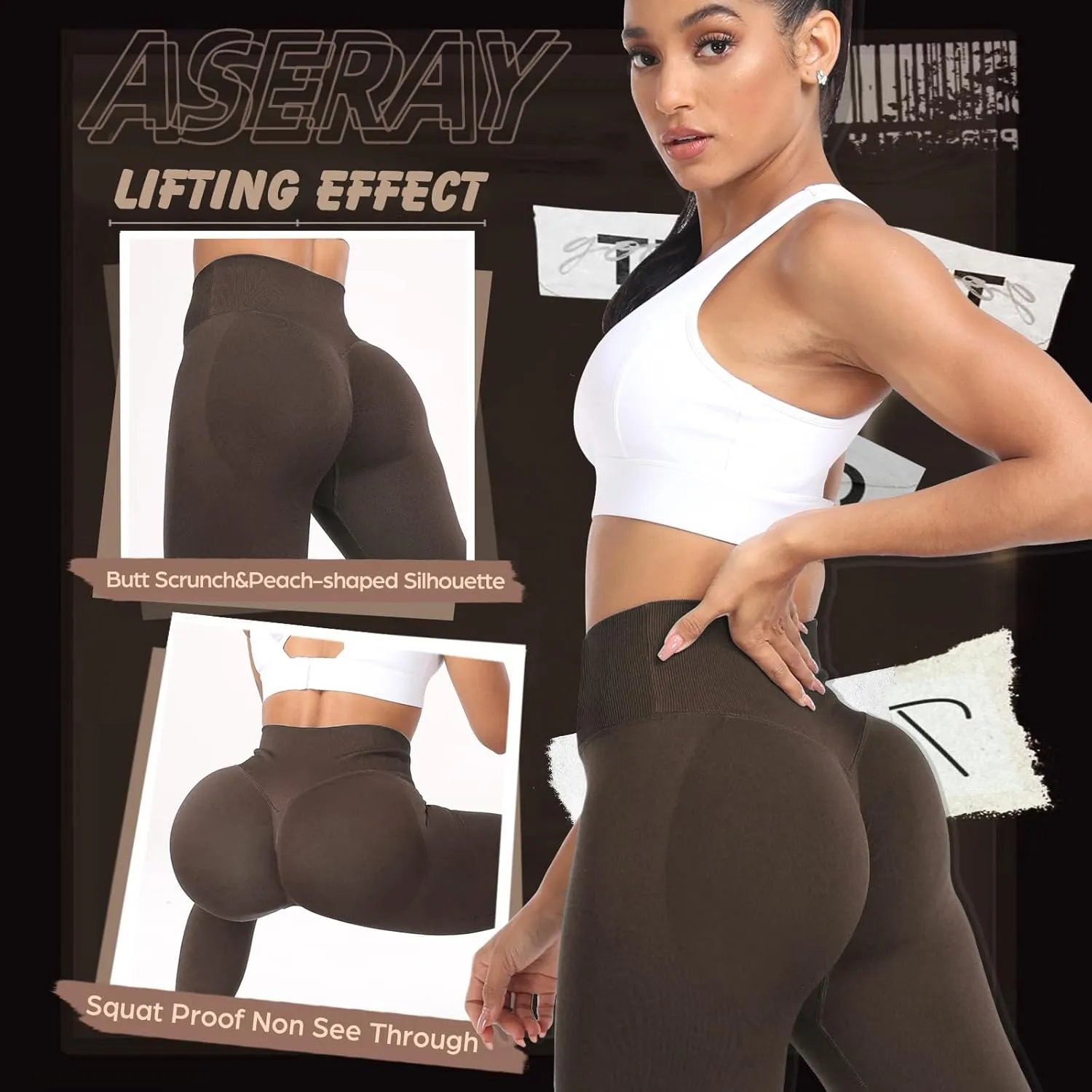 V Waist Scrunch Butt Lifting Leggings for Women Seamless Workout Gym Leggings High Waist Tummy Control Yoga Pants