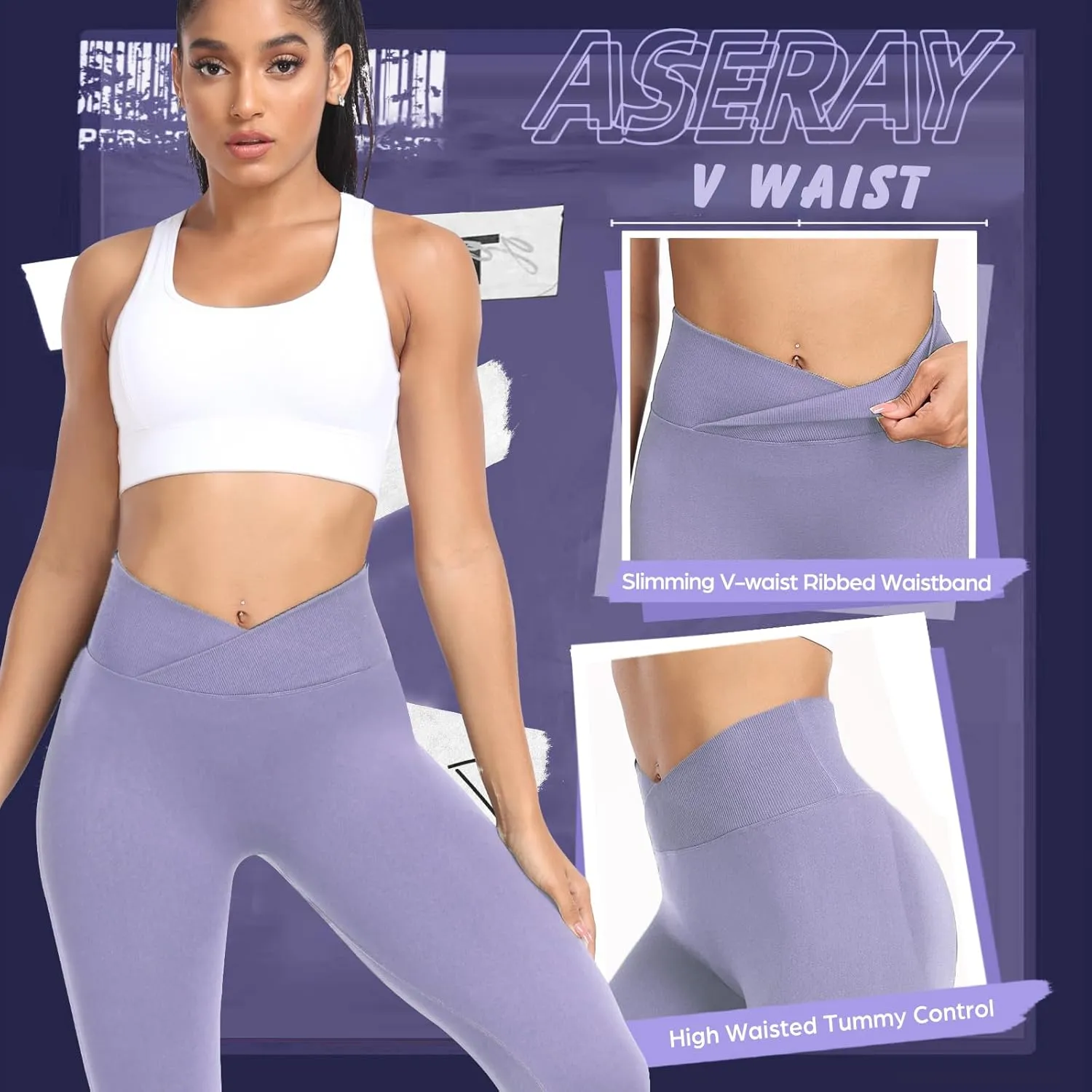 V Waist Scrunch Butt Lifting Leggings for Women Seamless Workout Gym Leggings High Waist Tummy Control Yoga Pants
