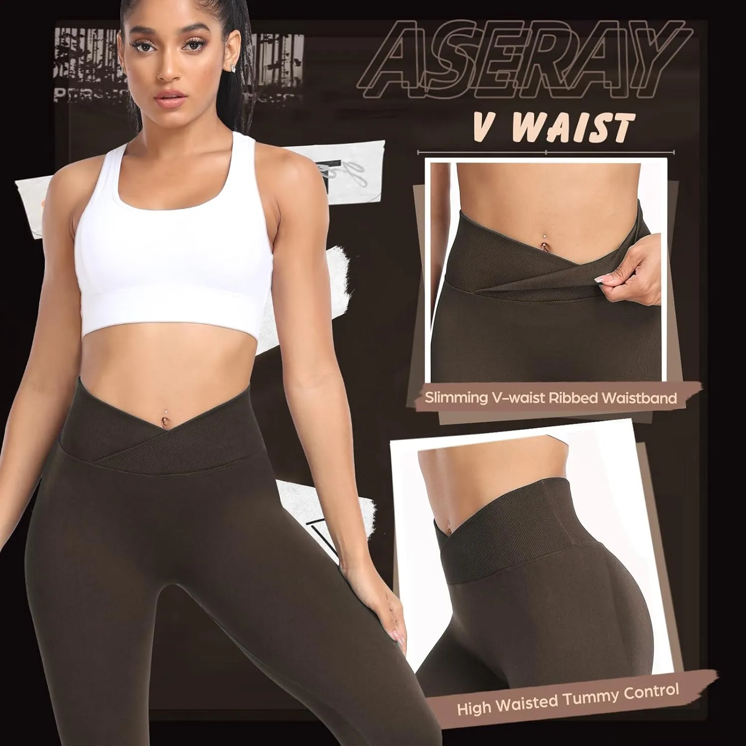 V Waist Scrunch Butt Lifting Leggings for Women Seamless Workout Gym Leggings High Waist Tummy Control Yoga Pants
