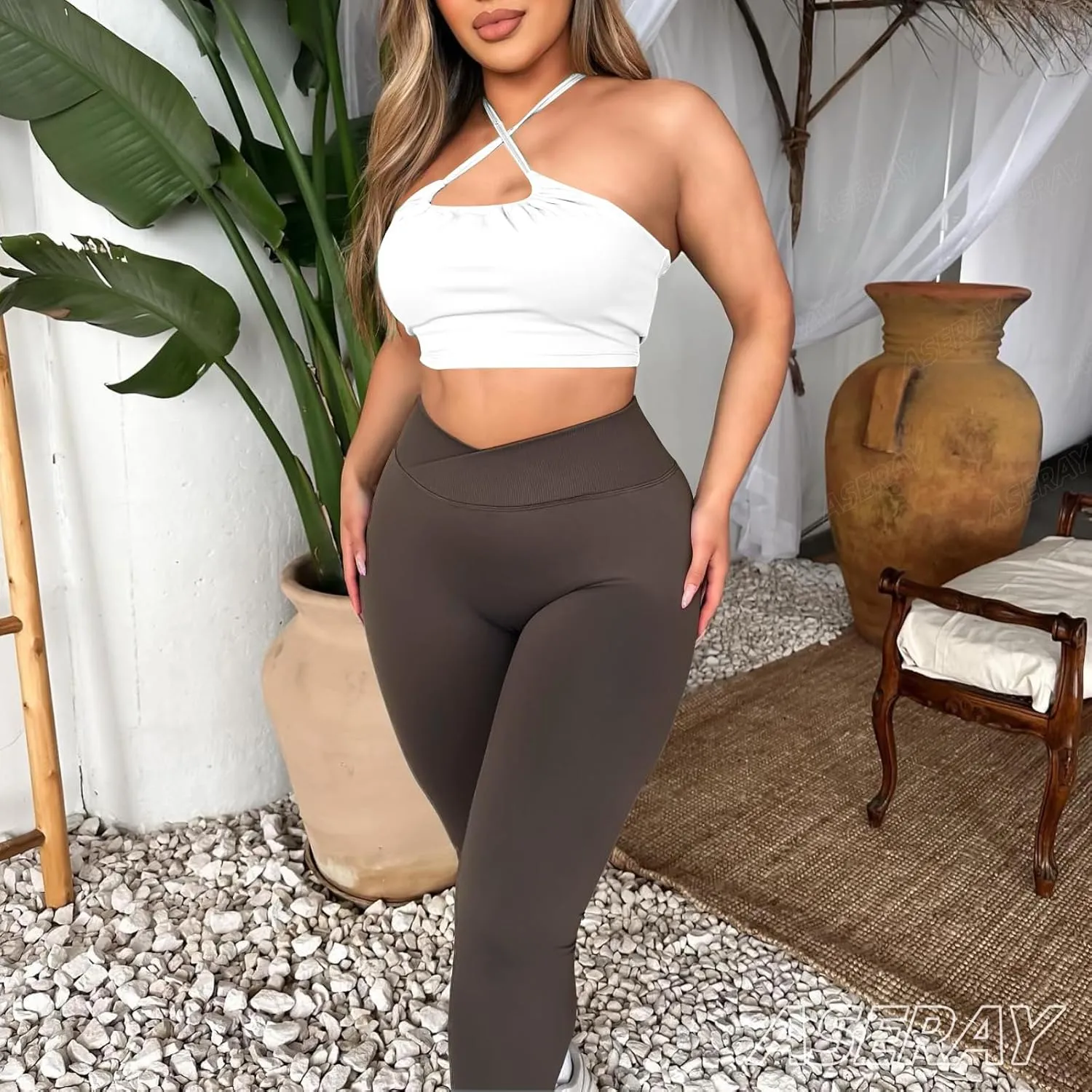 V Waist Scrunch Butt Lifting Leggings for Women Seamless Workout Gym Leggings High Waist Tummy Control Yoga Pants