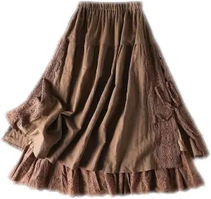 Vintage Embroidery Linen Cotton Long Skirts Women Summer Elastic High Waist Pleated Maxi Skirt Female A-Line Skirt