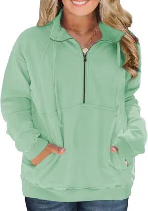 VISLILY Plus-Size-Sweatshirts for Women Oversized Half Zip Pullover Casual Long Sleeve Sweater Trendy Tops with Pocket XL-5XL