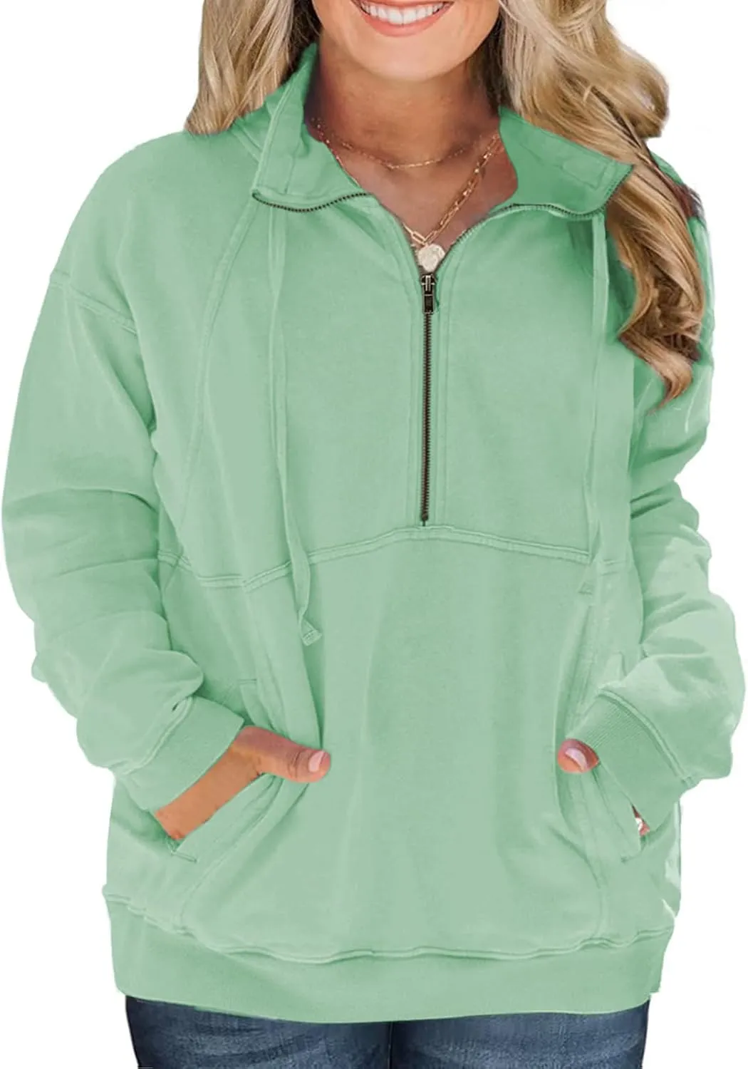 VISLILY Plus-Size-Sweatshirts for Women Oversized Half Zip Pullover Casual Long Sleeve Sweater Trendy Tops with Pocket XL-5XL