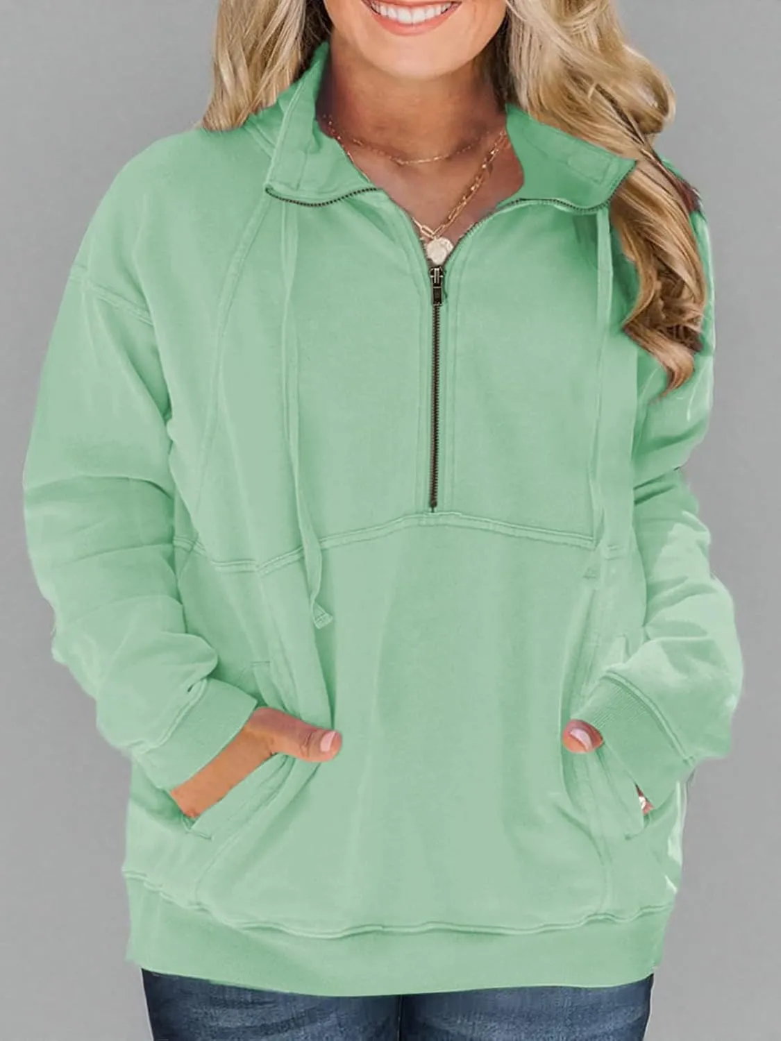 VISLILY Plus-Size-Sweatshirts for Women Oversized Half Zip Pullover Casual Long Sleeve Sweater Trendy Tops with Pocket XL-5XL