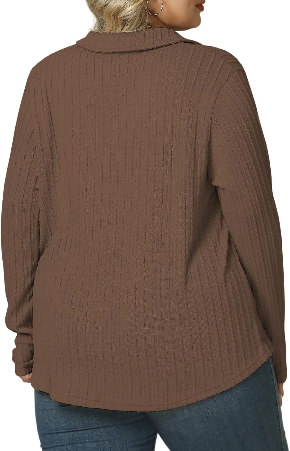 VISLILY Womens-Plus-Size-Tops-2025 Polo V Neck Shirts Lapel Collared Work Blouses Casual Long Sleeve Knit Tunics XL-5XL