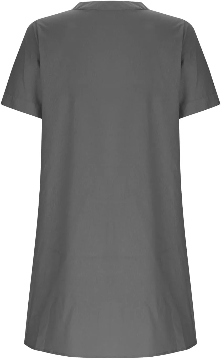Women Button Down T Shirt Dress 2025 V-Neck Short Sleeve Mini Dress Business Casual Work Shift Dresses with Pockets