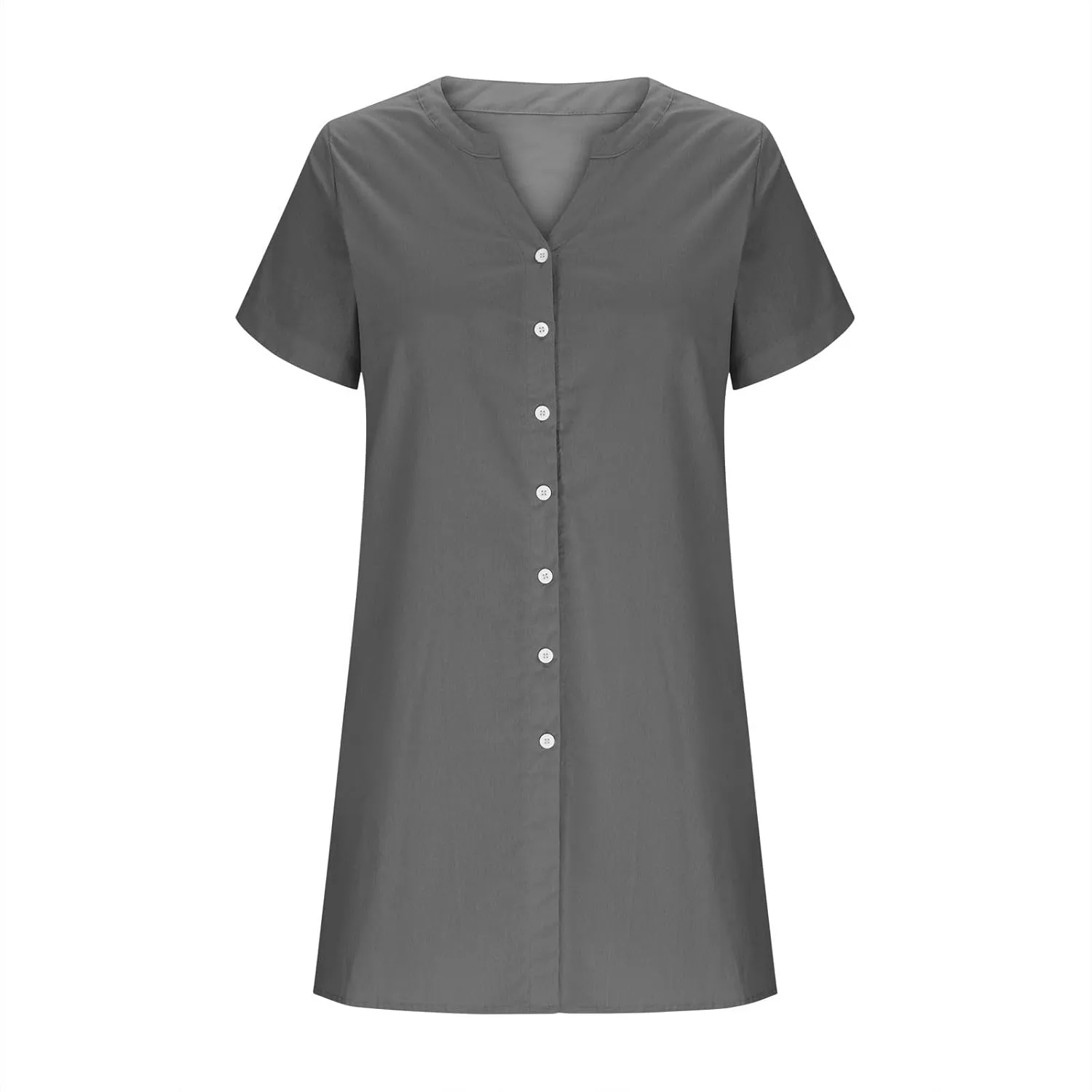 Women Button Down T Shirt Dress 2025 V-Neck Short Sleeve Mini Dress Business Casual Work Shift Dresses with Pockets