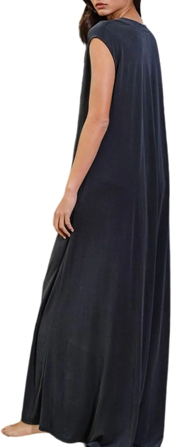 Women Casual Sleeveless Wide Leg Jumpsuits Loose fit One Piece Romper Long Pants Button Up Rompers with Pockets
