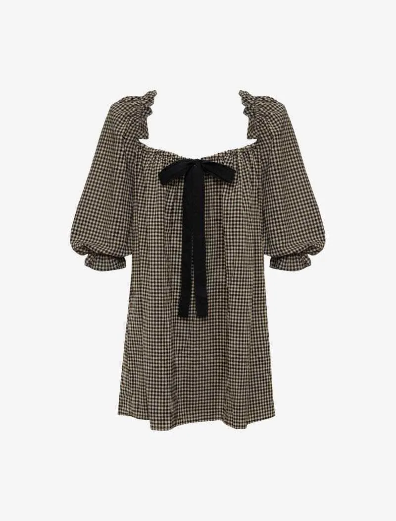 Women Cute Babydoll Dress Short Puff Sleeve Bow Tie Fairy Mini Dress Ruffle Boho Floral Short Slip Sundress