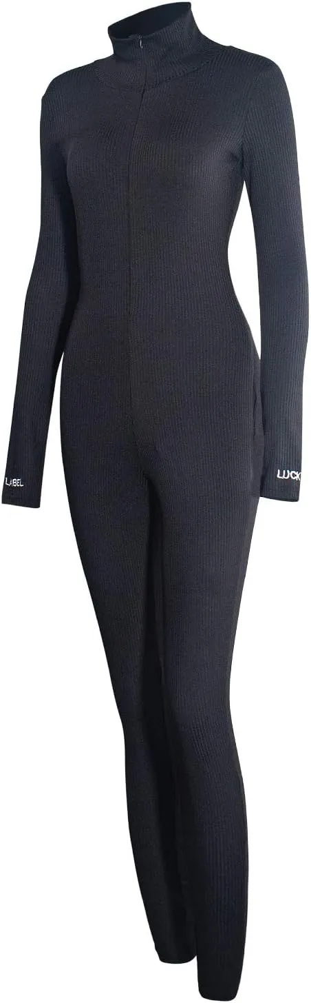 Women Embroidery Zipper High Neck Bodycon Jumpsuit Outfit Long Sleeve Rompers