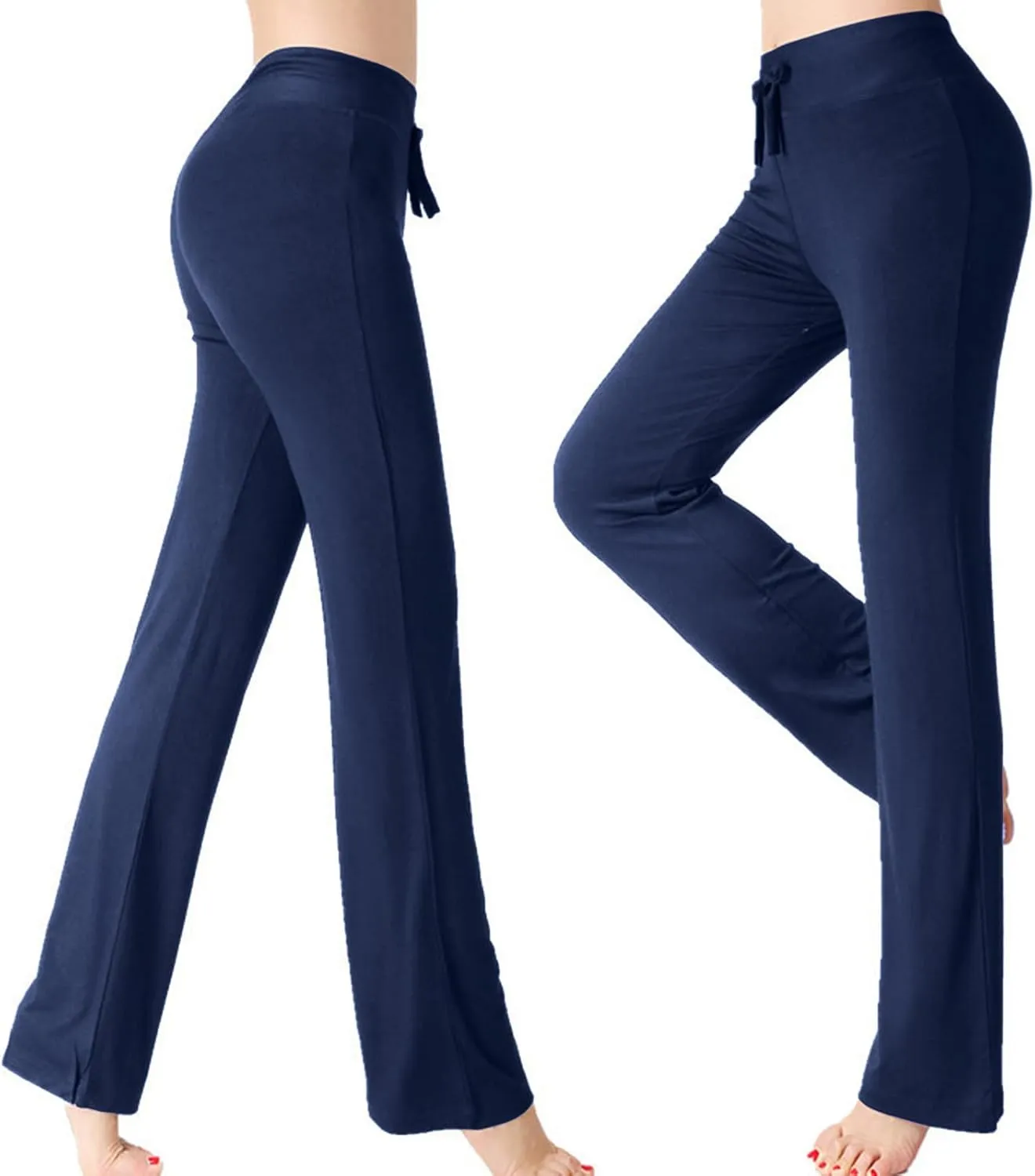 Women High Waist Yoga Trousers Solid Color Wide Leg Drawstring Casual Leggings Trendy Going Out Workout Yoga Pants