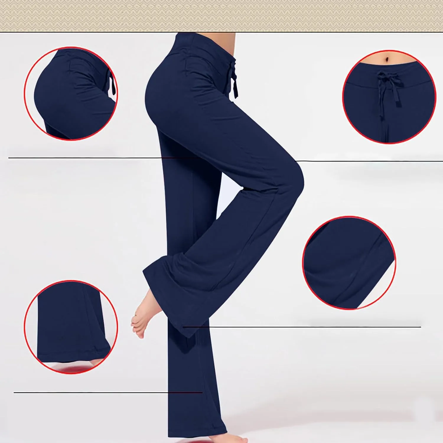 Women High Waist Yoga Trousers Solid Color Wide Leg Drawstring Casual Leggings Trendy Going Out Workout Yoga Pants