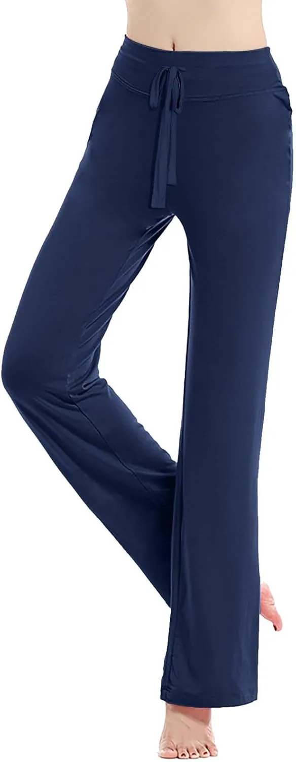 Women High Waist Yoga Trousers Solid Color Wide Leg Drawstring Casual Leggings Trendy Going Out Workout Yoga Pants
