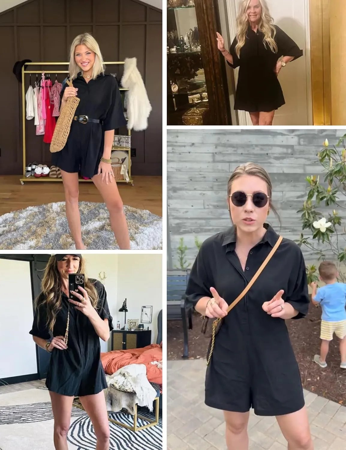 Women One Piece Jumpsuit V-Neck Half Button Collared Rompers Short Sleeve Onesie Playsuit Loose Overalls for Summer