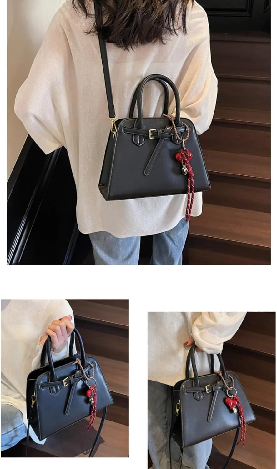 Women Satchel Style Handbag PU Tote Bag Heart Pendant Crossbody Shoulder Bag Large Commute Wedding 2025 Rivet Bottom Purse