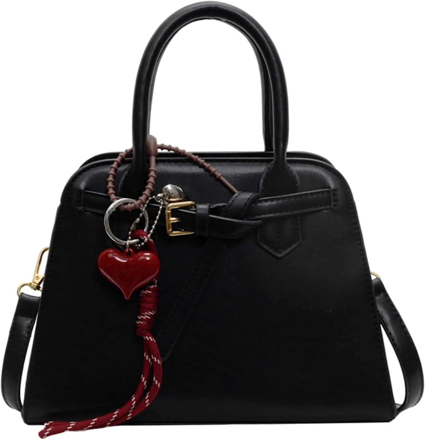 Women Satchel Style Handbag PU Tote Bag Heart Pendant Crossbody Shoulder Bag Large Commute Wedding 2025 Rivet Bottom Purse
