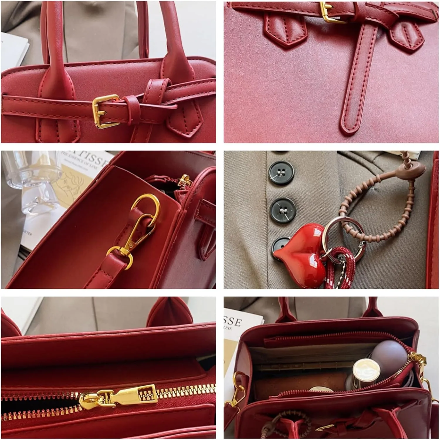 Women Satchel Style Handbag PU Tote Bag Heart Pendant Crossbody Shoulder Bag Large Commute Wedding 2025 Rivet Bottom Purse