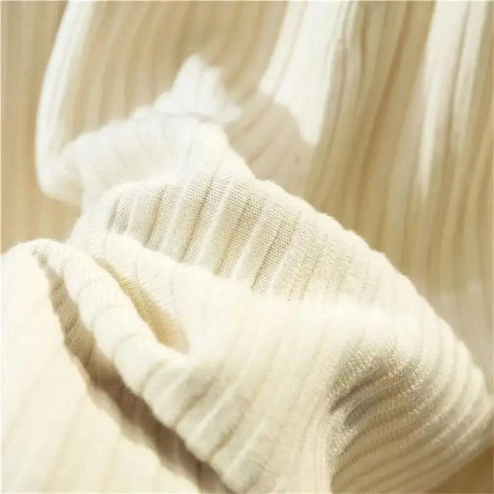 Women Spring Winter Loose A-Line Midi Skirt Casual All-Match Basic Solid Pleated Knitted Skirt