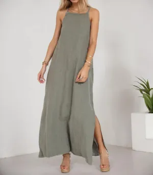 Women Summer Sleeveless Maxi Dress Linen Spaghetti Strap Flowy Long Sun Dress Casual Loose Beach Vacation Shift Dress