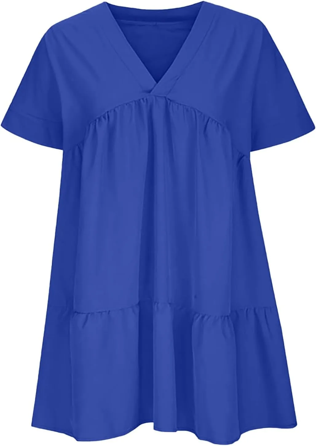 Women V Neck Babydoll Dresses 2025 Summer Short Rolled Sleeve Ruffle Swing Shift Flowy Loose Casual Summer Mini Dress