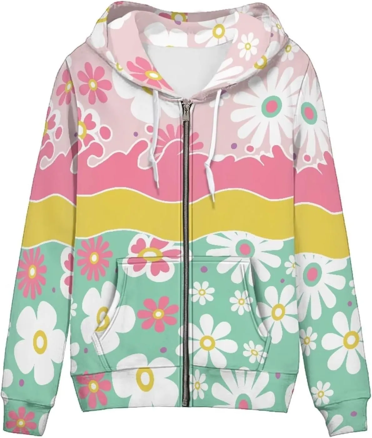 Women Zip Up Hoodies Casual Oversized Long Sleeve Jacket Loose Drawstring Sweatshirt with Pockets