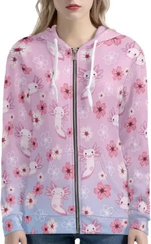 Women Zip Up Hoodies Casual Oversized Long Sleeve Jacket Loose Drawstring Sweatshirt with Pockets