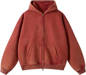 Womens and Mens Zip Up Hoodies Vintage Acid Wash Oversized Sweatshirts Hooded Sweatshirt Streetwear
