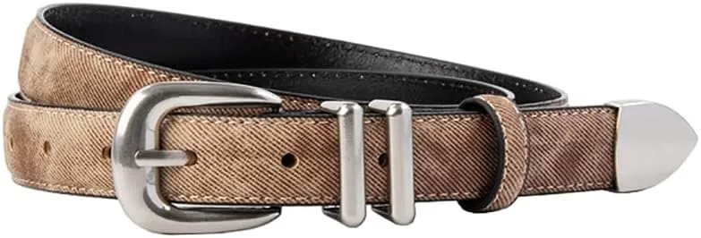 Womens Belts for Jeans Dresses Ladies Leather Waist Belt with Silver Buckle