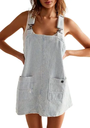 Womens Denim Overalls Dress Casual Summer Jeans Adjustable Strap Short Rompers with Pockets