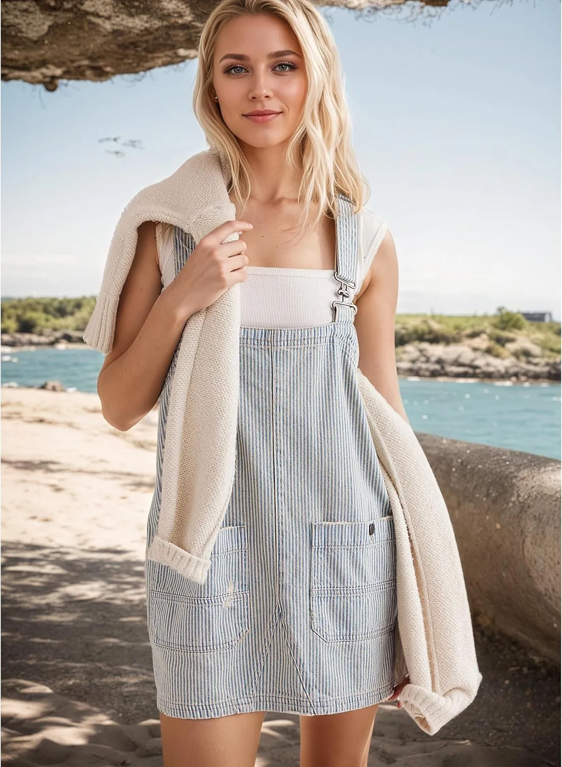 Womens Denim Overalls Dress Casual Summer Jeans Adjustable Strap Short Rompers with Pockets