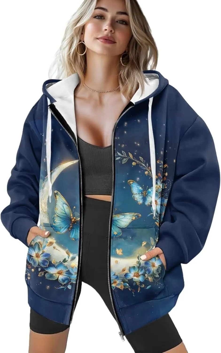 Women's Drawstring Zip Up Hoodies Plus Size Casual Sweatshirts with Pocket Workout Yoga Jacket