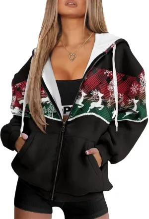Women's Drawstring Zip Up Hoodies Plus Size Casual Sweatshirts with Pocket Workout Yoga Jacket