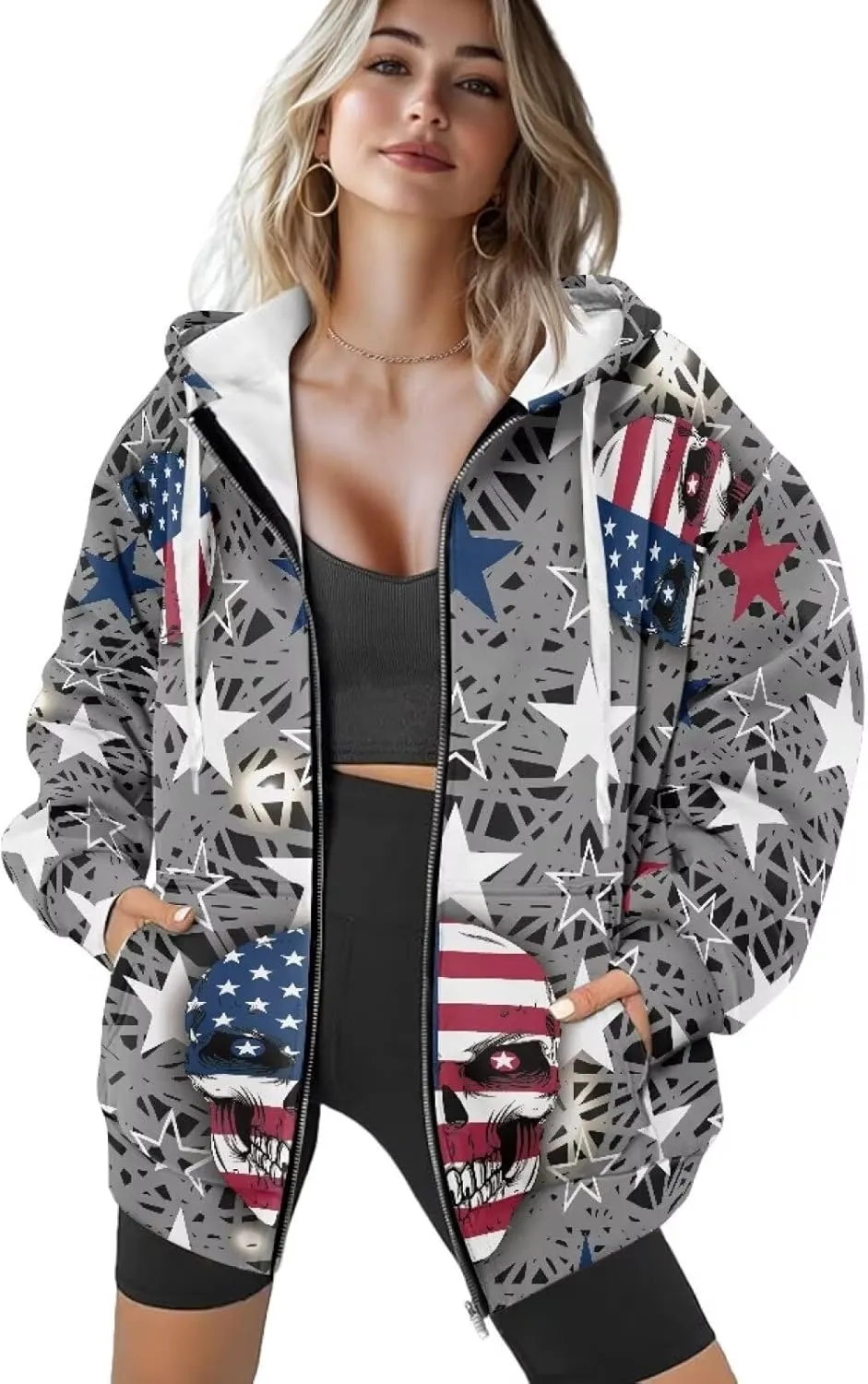 Women's Drawstring Zip Up Hoodies Plus Size Casual Sweatshirts with Pocket Workout Yoga Jacket