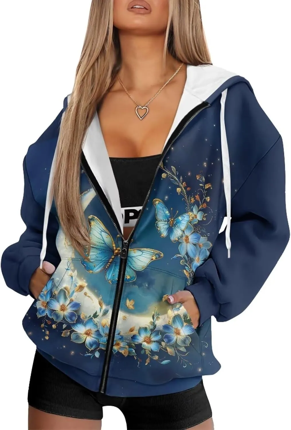 Women's Drawstring Zip Up Hoodies Plus Size Casual Sweatshirts with Pocket Workout Yoga Jacket