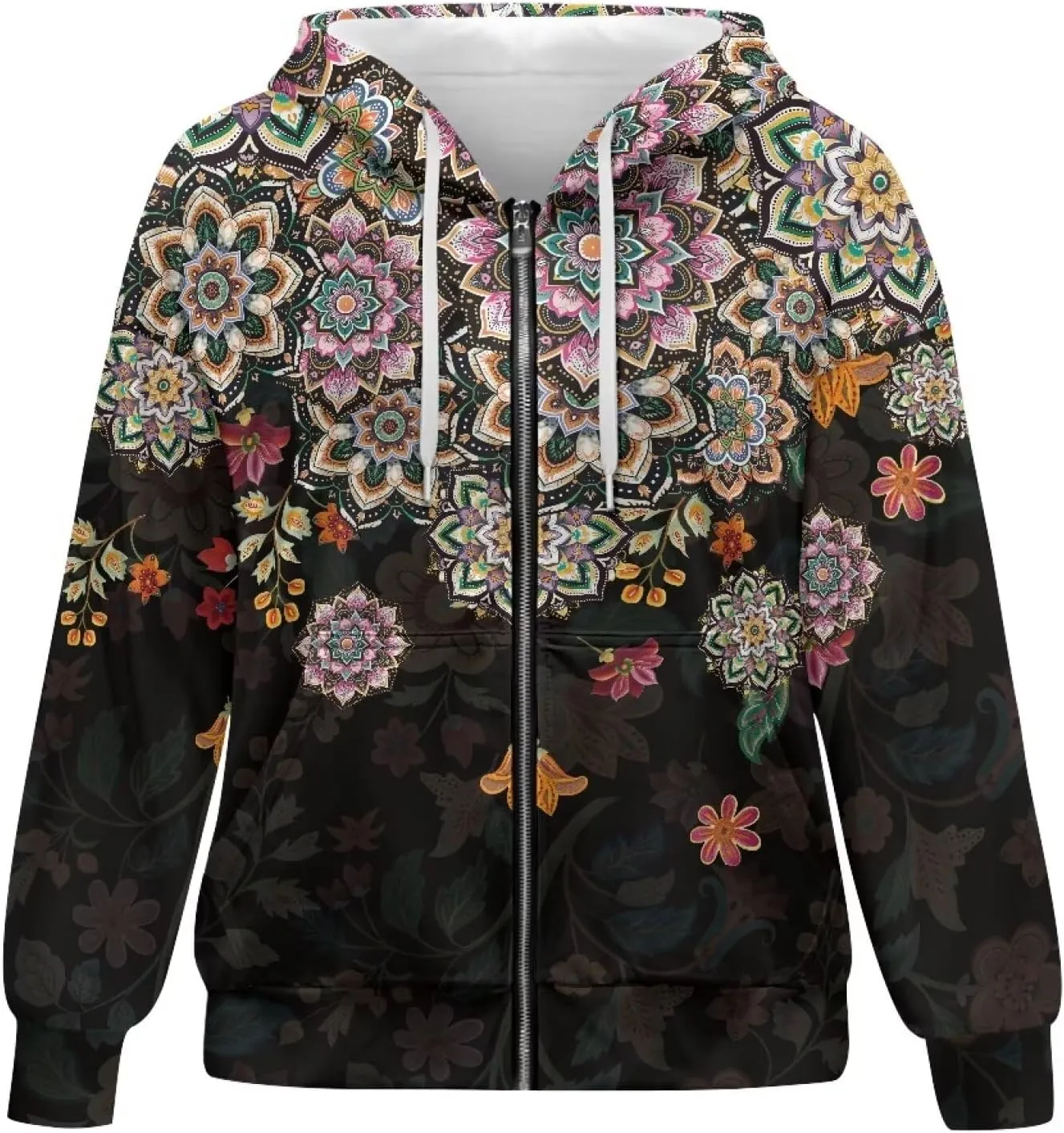Women's Drawstring Zip Up Hoodies Plus Size Casual Sweatshirts with Pocket Workout Yoga Jacket