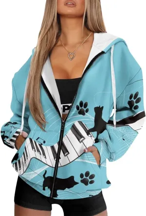 Women's Drawstring Zip Up Hoodies Plus Size Casual Sweatshirts with Pocket Workout Yoga Jacket