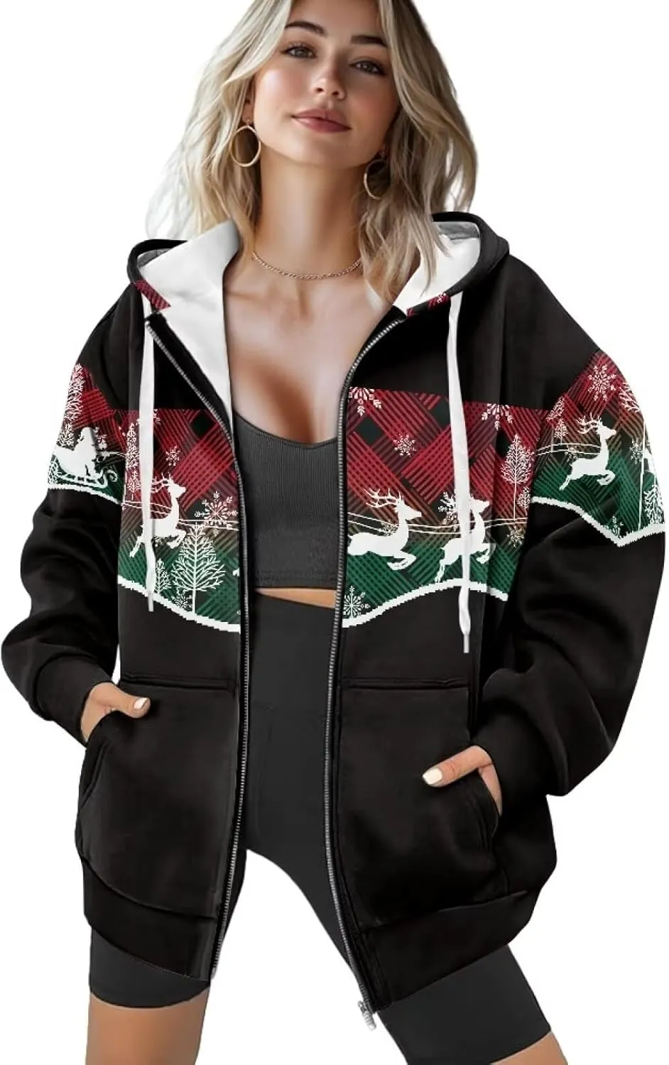 Women's Drawstring Zip Up Hoodies Plus Size Casual Sweatshirts with Pocket Workout Yoga Jacket