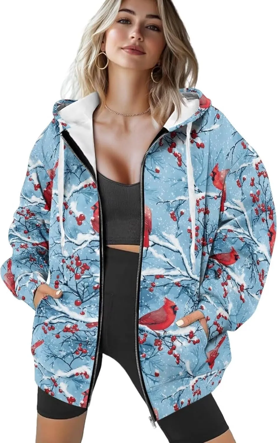 Women's Drawstring Zip Up Hoodies Plus Size Casual Sweatshirts with Pocket Workout Yoga Jacket