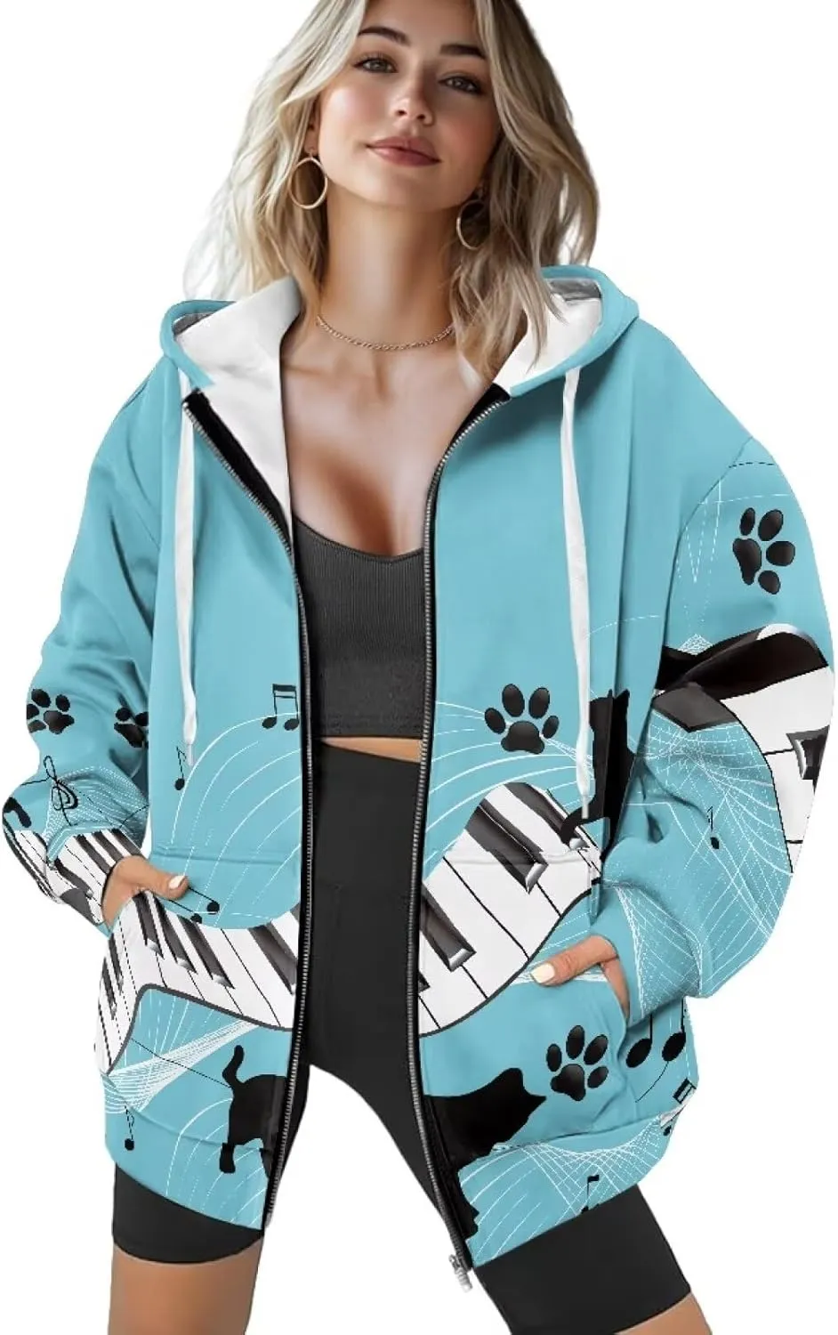 Women's Drawstring Zip Up Hoodies Plus Size Casual Sweatshirts with Pocket Workout Yoga Jacket