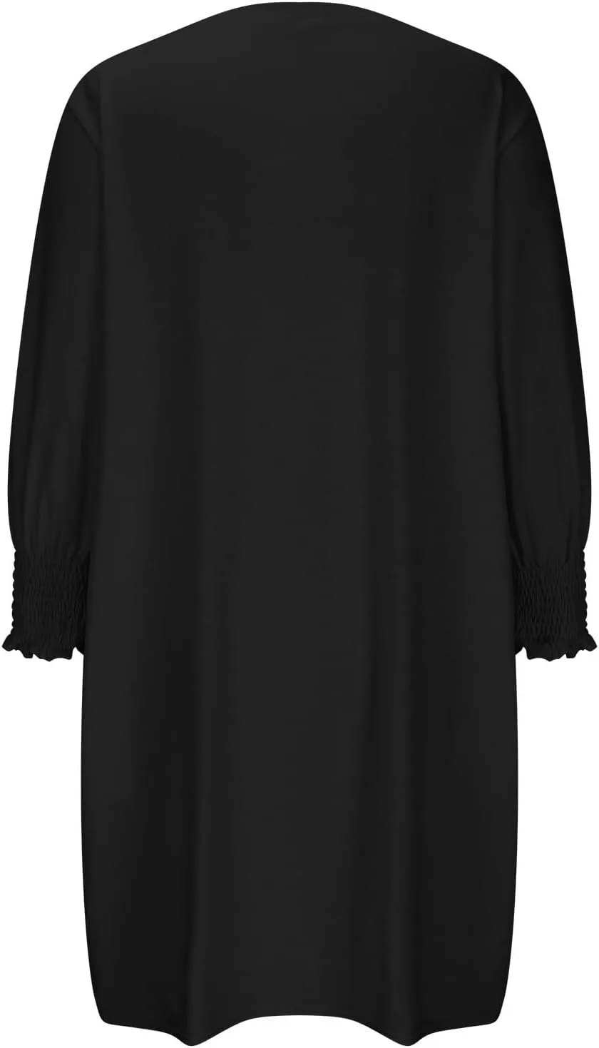 Womens Dresses 2025 Spring 3/4 Sleeve Fashion Dresses Crewneck Casual Mini Dress with Pockets Trendy Summer Outfits