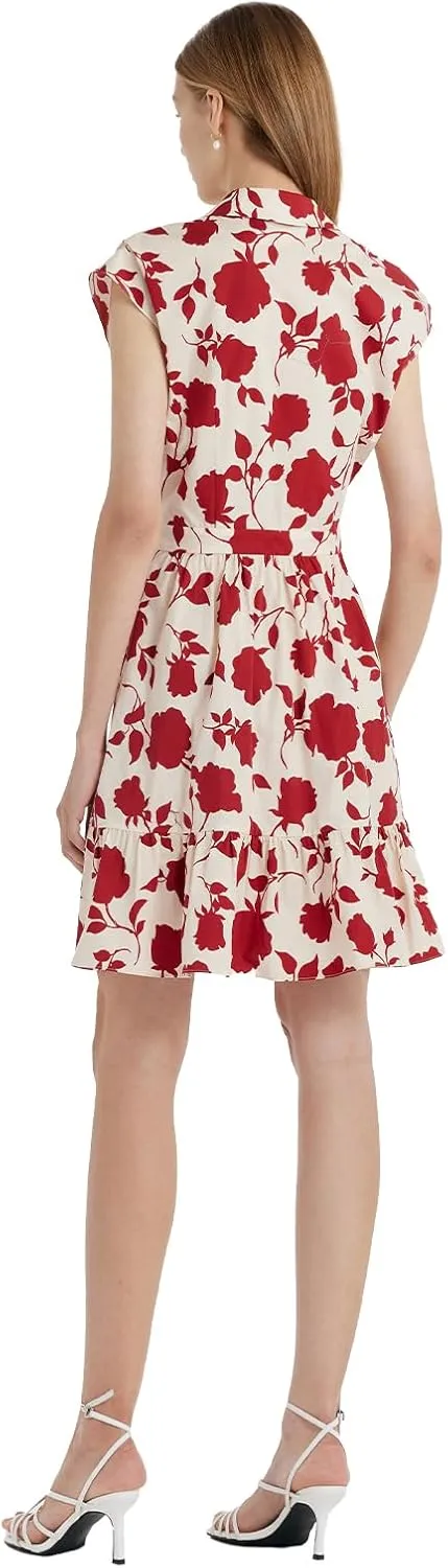 Womens Dresses Casual A Line Mini Bussiness Work Summer Trendy Dresses for Women with Ruffles and Pearl Buttons