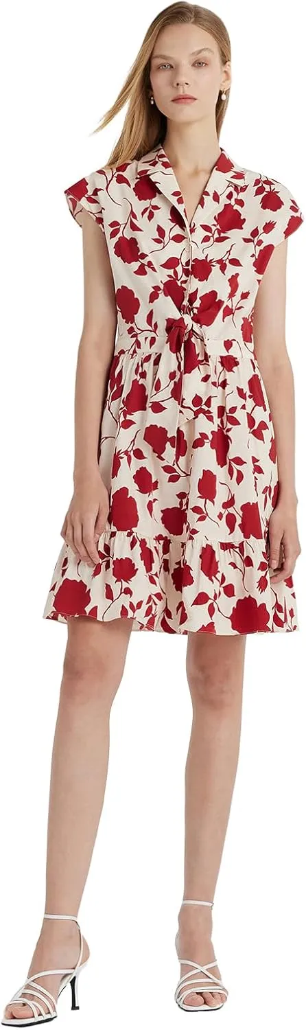 Womens Dresses Casual A Line Mini Bussiness Work Summer Trendy Dresses for Women with Ruffles and Pearl Buttons