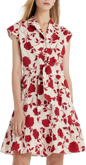 Womens Dresses Casual A Line Mini Bussiness Work Summer Trendy Dresses for Women with Ruffles and Pearl Buttons