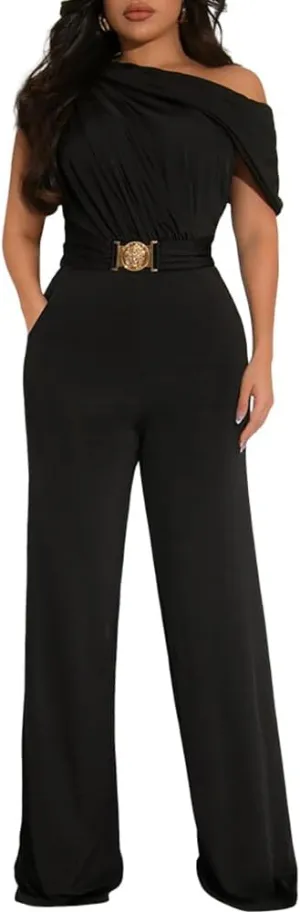 Women's Dressy Jumpsuits Summer Casual Sleeveless Off Shoulder Wide Leg Long Pant Romper