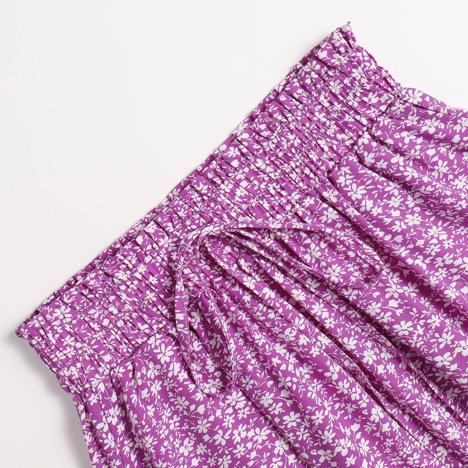 Women's Floral High-waisted Skirt Elastic-waisted Casualt with Pockets Summer and Fall Beach Dress