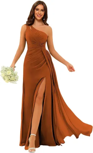 Women's Folwy One Shoulder Bridesmaid Dresses Chiffon Formal Party Dress with Slit BF139