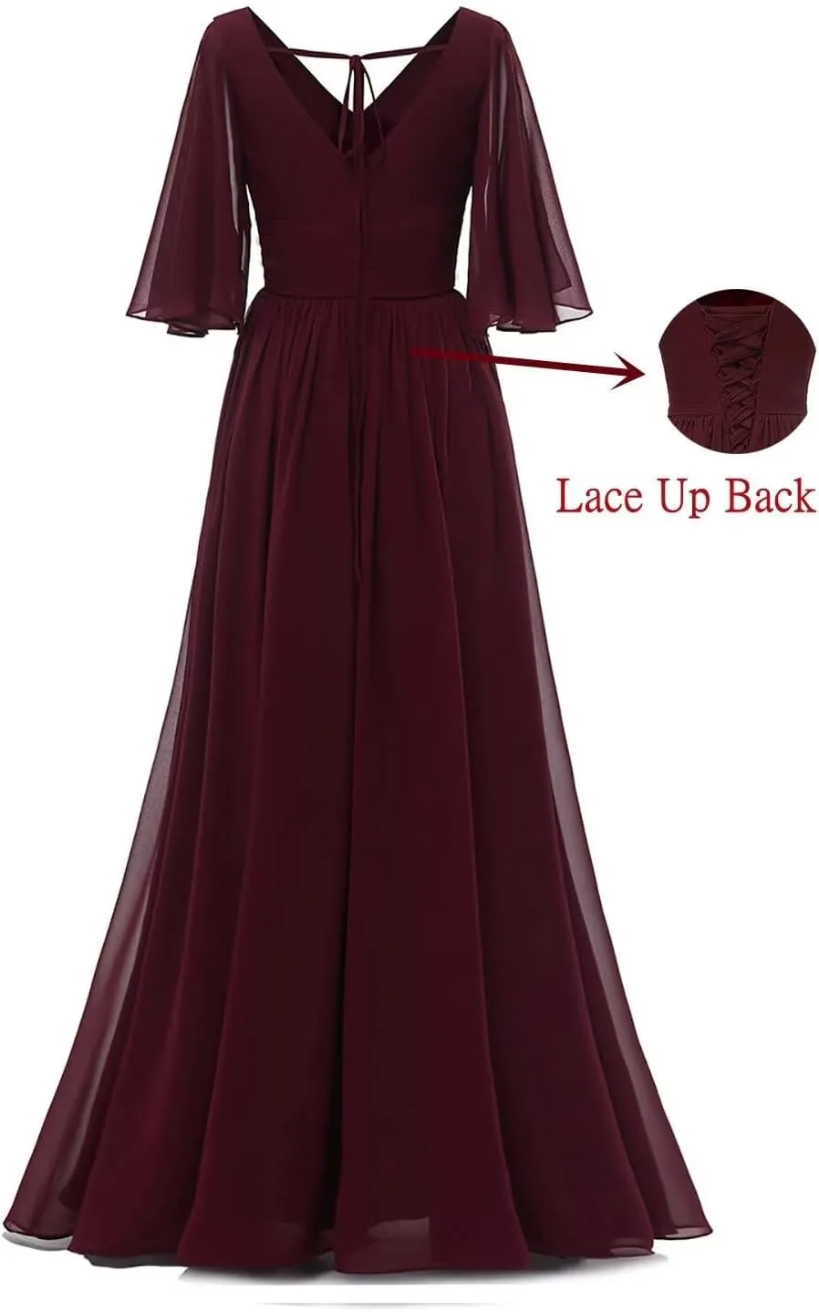 Women's Half Sleeves Bridesmaid Dresses for Wedding Long Chiffon Split Pleated Formal Party Gown with Pockets